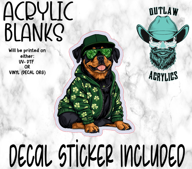 St Patrick Rottweiler Acrylic & Decal Set