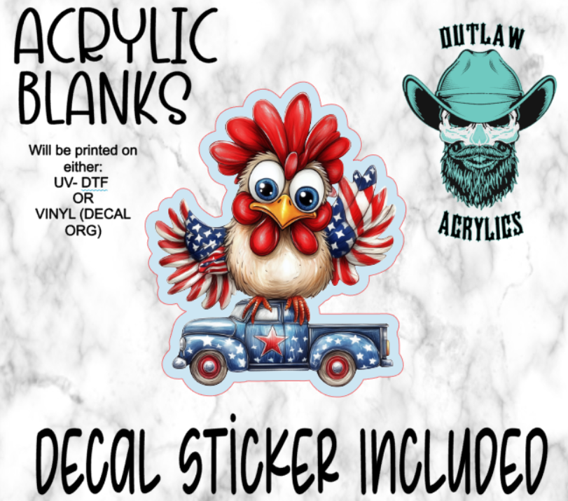 4Th Of July Chicken Truck Acrylic & Decal Set
