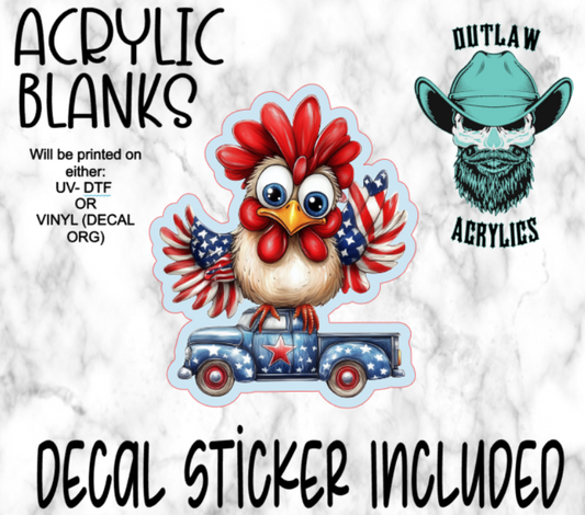 4Th Of July Chicken Truck Acrylic & Decal Set
