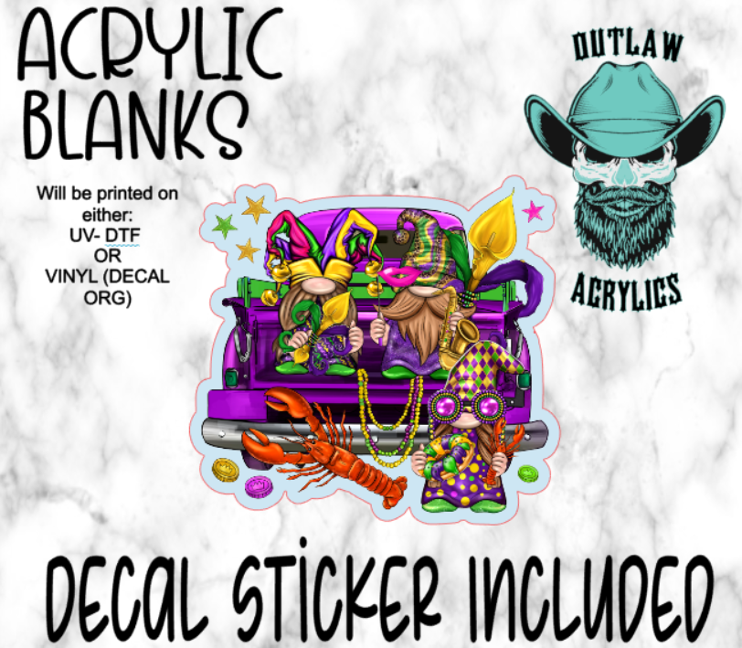 Mardi Gras Gnome Truck Rear Acrylic & Decal Set