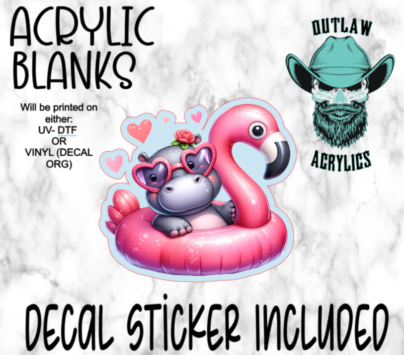 Hippo Flamingo Tube Summer Acrylic & Decal Set