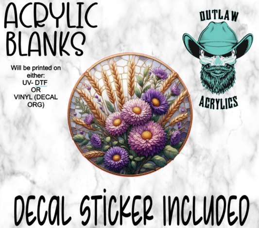 Purple Flowers Stained Glass Acrylic & Decal Set