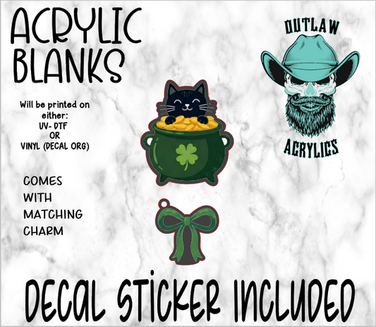 Cat In Pot of Gold Acrylic & Decal Set WITH MATCHING CHARM