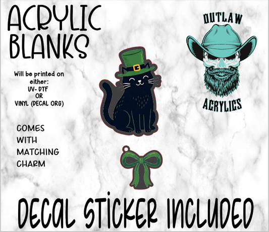 Lucky Black Cat Acrylic & Decal Set WITH MATCHING CHARM