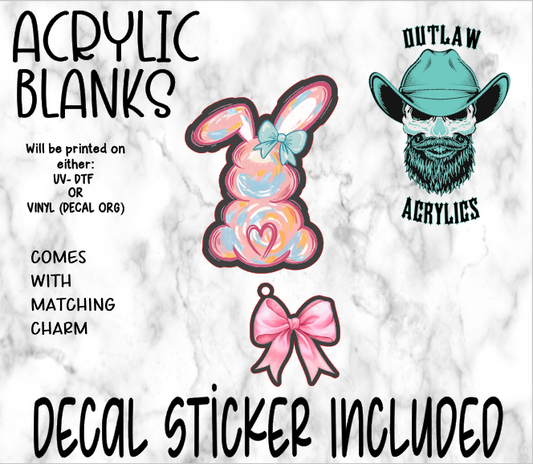Teal Bow Bunny Acrylic & Decal Set WITH MATCHING CHARM