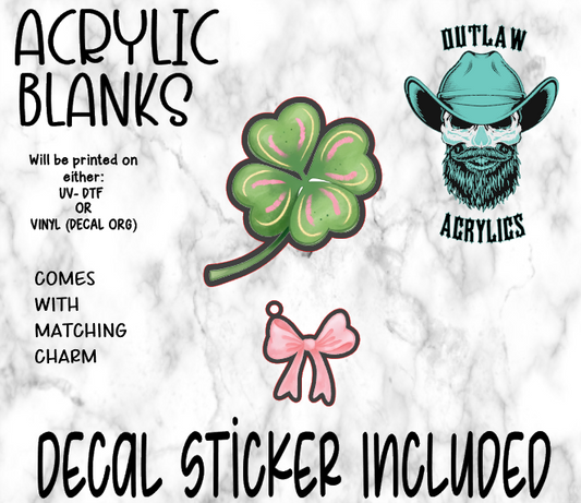 4 Leaf Clover Acrylic & Decal Set WITH MATCHING CHARM