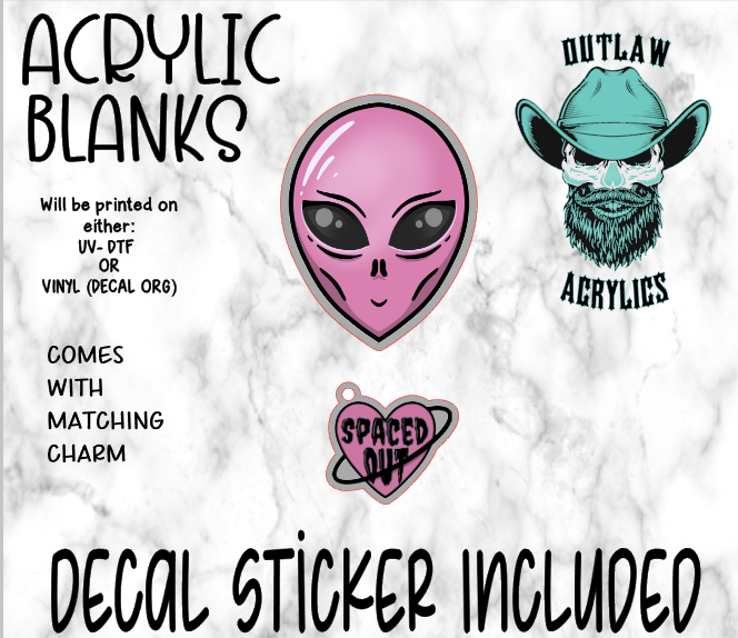 Alien Face Acrylic & Decal Set WITH MATCHING CHARM