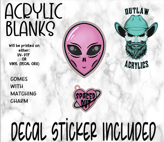Alien Face Acrylic & Decal Set WITH MATCHING CHARM