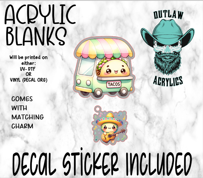 Taco Truck Acrylic & Decal Set WITH MATCHING CHARM