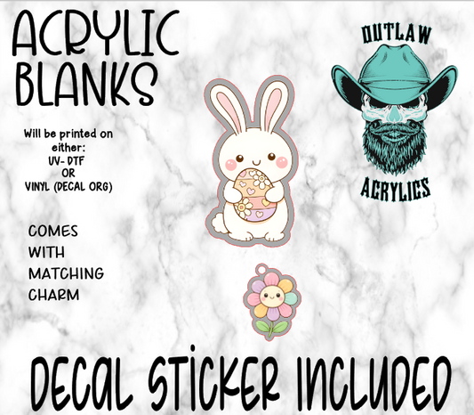 Bunny Holding Egg Acrylic & Decal Set WITH MATCHING CHARM