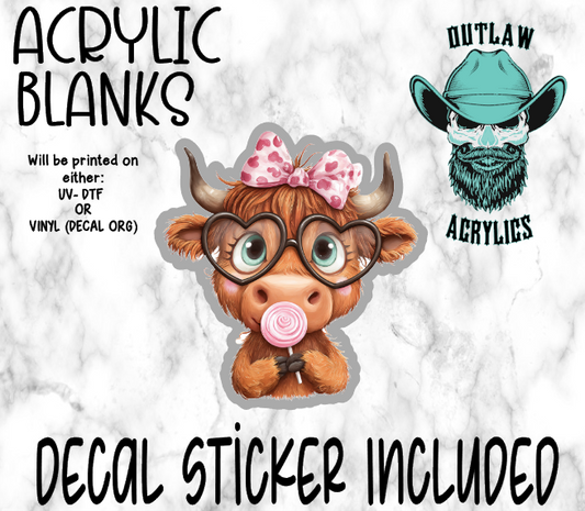 Heart Glasses Highland Cow Acrylic & Decal Set