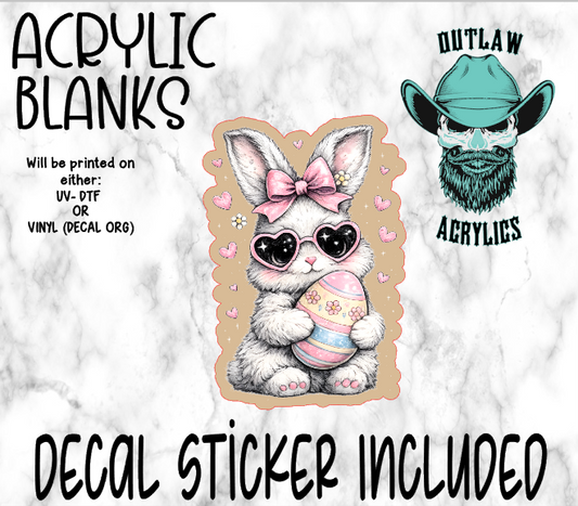 Pink Bow Sunglasses Bunny Holding Egg Acrylic & Decal Set