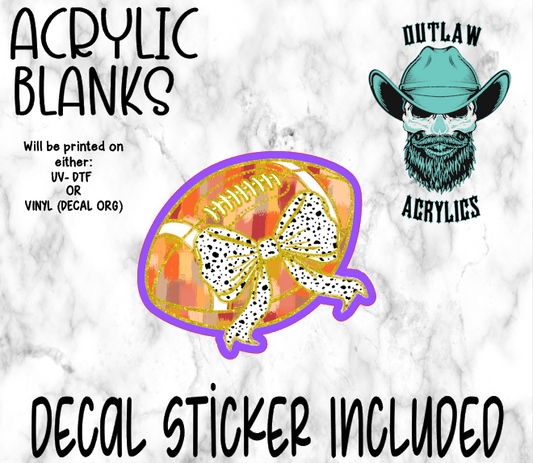 Orange Leopard Football Bow Acrylic & Decal Set
