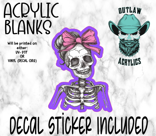 Girl Skeleton Pink Bow Acrylic & Decal Set