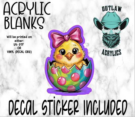 Brushed Easter Chick Egg Pink Bow Polka Dots Acrylic & Decal Set