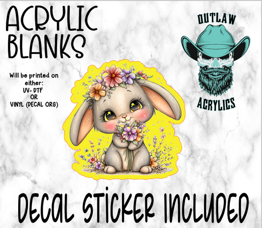 Whimsical Bunny Flowers Acrylic & Decal Set