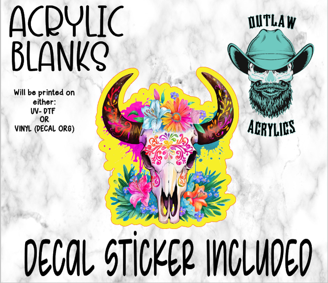 Watercolor Boho Skull Acrylic & Decal Set