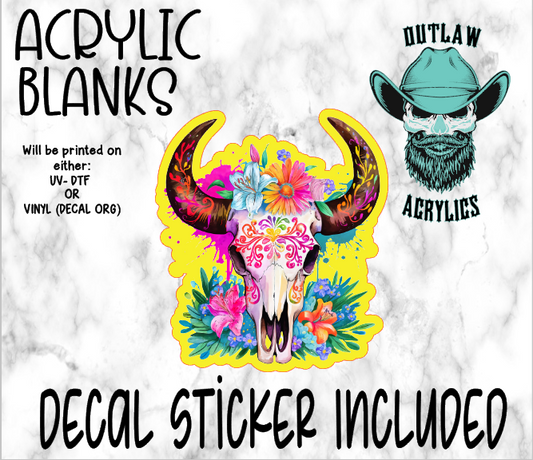 Watercolor Boho Skull Acrylic & Decal Set