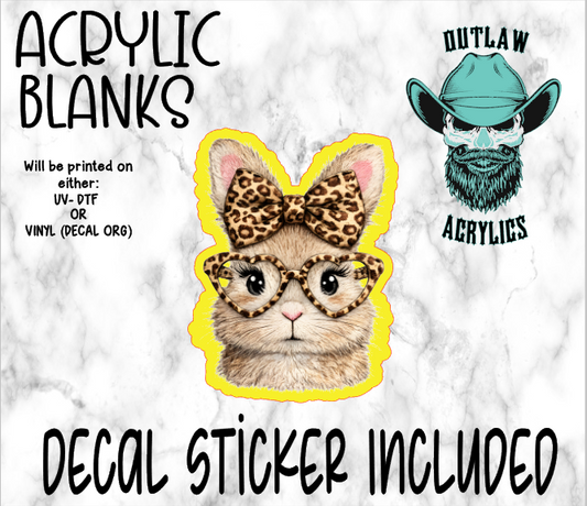 Leopard Bow Bunny Face Glasses Acrylic & Decal Set