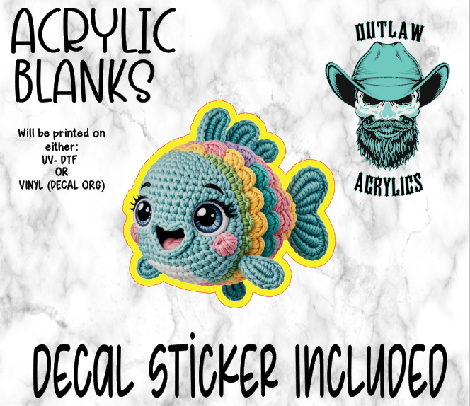 Crochet Rainbow Fish Acrylic & Decal Set