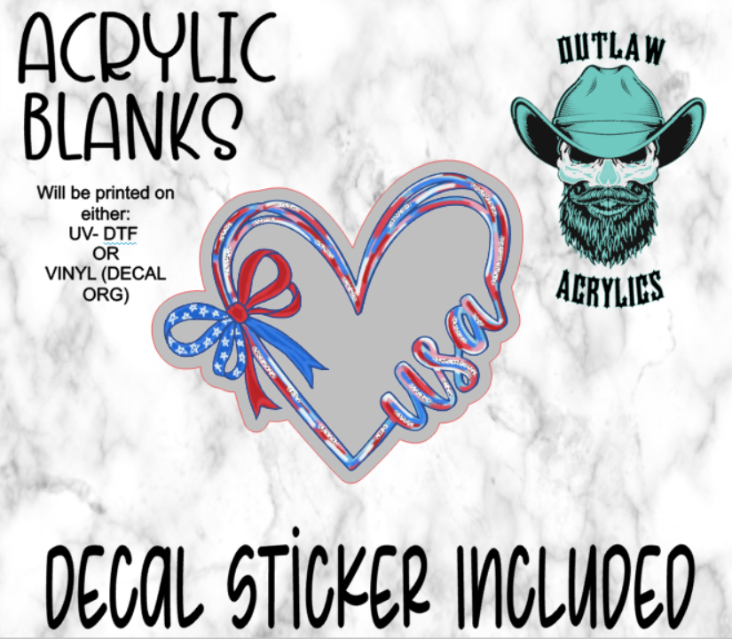 USA Heart Bow Acrylic & Decal Set