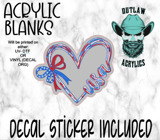 USA Heart Bow Acrylic & Decal Set