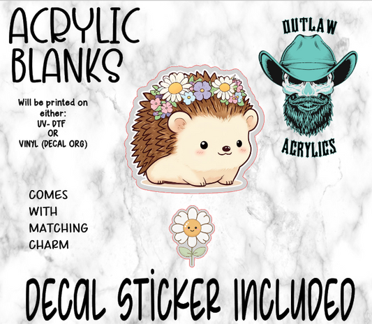 Floral Hedgehog Acrylic & Decal Set WITH MATCHING CHARM