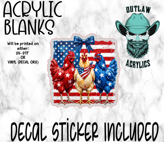 Brushed Patriotic Flag Chicken Acrylic & Decal Set
