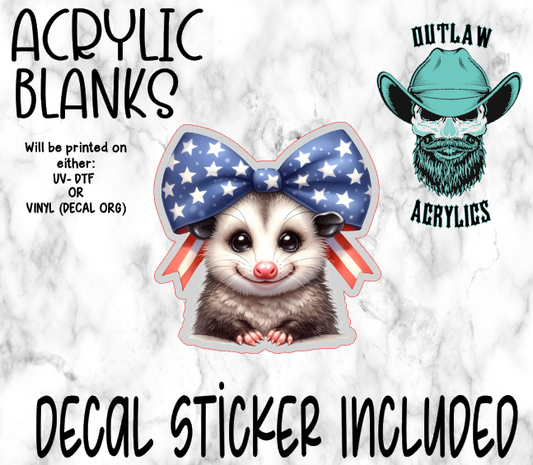 Patriotic Bow Possum Acrylic & Decal Set