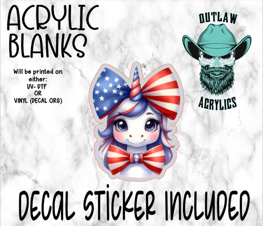 Patriotic Bow Unicorn Acrylic & Decal Set