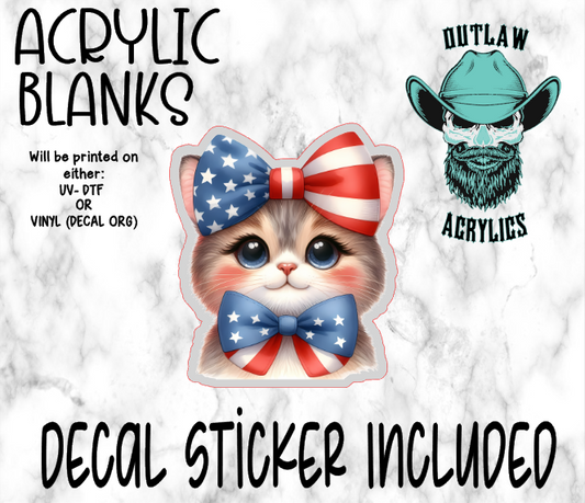 Patriotic Bow Cat Acrylic & Decal Set