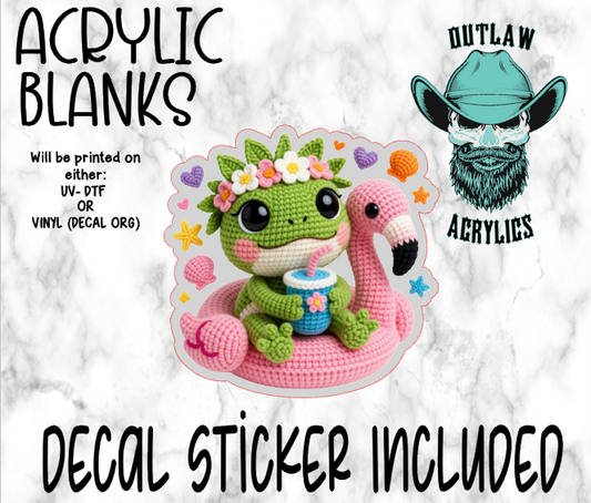 Crochet Frog Flamingo Float Acrylic & Decal Set