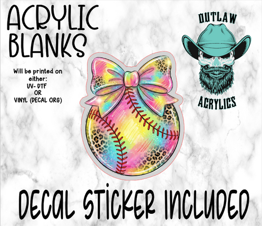 Pastel Leopard Softball Bow Acrylic & Decal Set