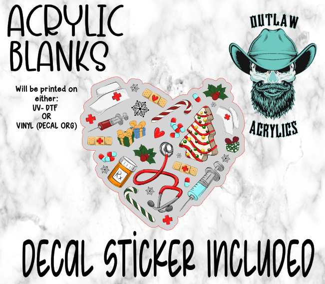 Nurse Christmas Heart Acrylic & Decal Set
