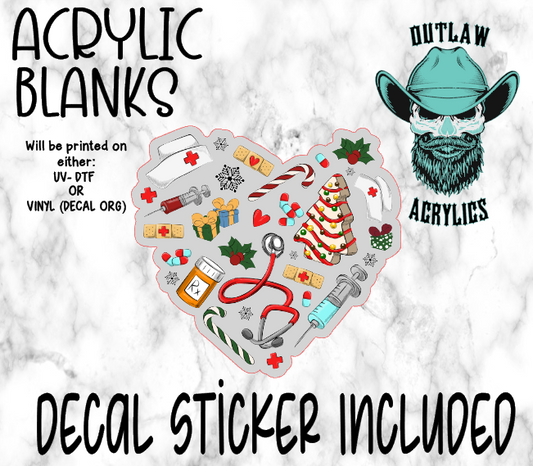 Nurse Christmas Heart Acrylic & Decal Set