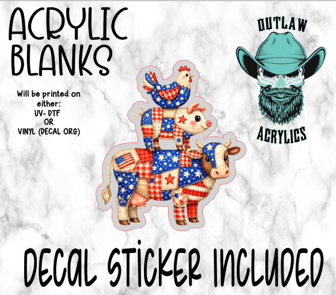 Trio Stacked Patchwork Animals Acrylic & Decal Set
