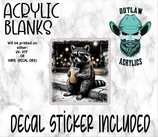 Sidewalk Racoon Iced Coffee Acrylic & Decal Set