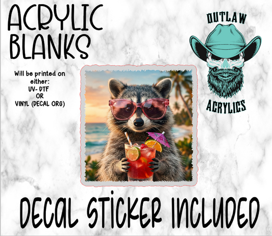 Beach Racoon Drinks Acrylic & Decal Set