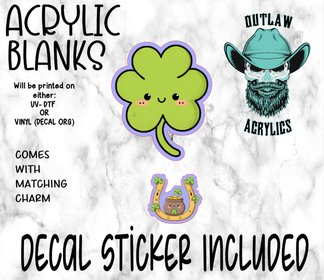 Kawaii Clover Acrylic & Decal Set WITH MATCHING CHARM