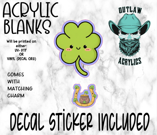 Kawaii Clover Acrylic & Decal Set WITH MATCHING CHARM