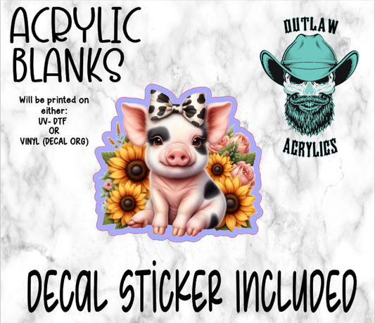 Baby Pig Sunflower Cowprint Bow Acrylic & Decal Set