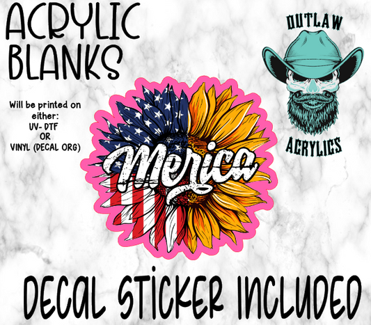 Merica Flag Sunflower Acrylic & Decal Set