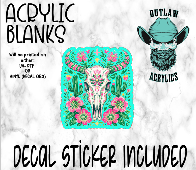 Pink Green Western Skull Acrylic & Decal Set