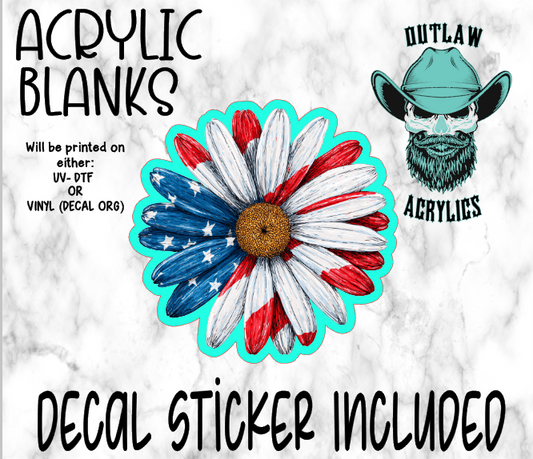 Patriotic Wood Style Daisy Acrylic & Decal Set