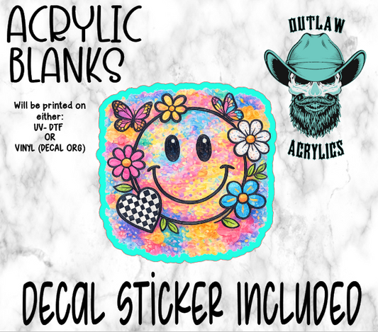 Retro Pastel Smiley Face Acrylic & Decal Set