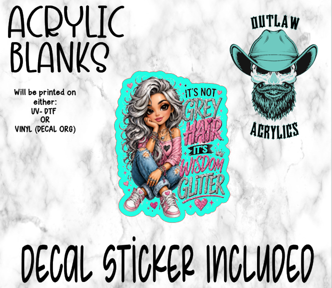 Gray Hair Glitter Acrylic & Decal Set