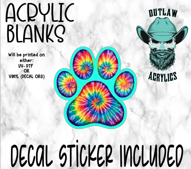 Tie Dye Paw Acrylic & Decal Set