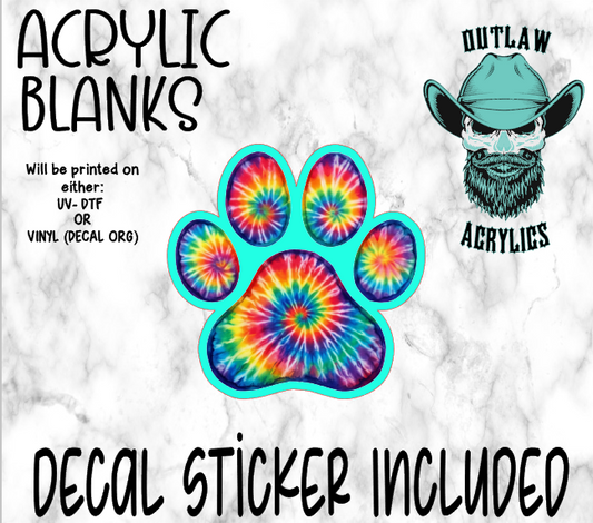 Tie Dye Paw Acrylic & Decal Set