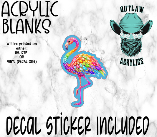 Rainbow Rhinestone Flamingo Acrylic & Decal Set