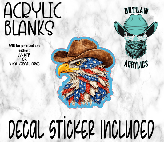 Eagle Face Cowboy Hat Patriotic Acrylic & Decal Set